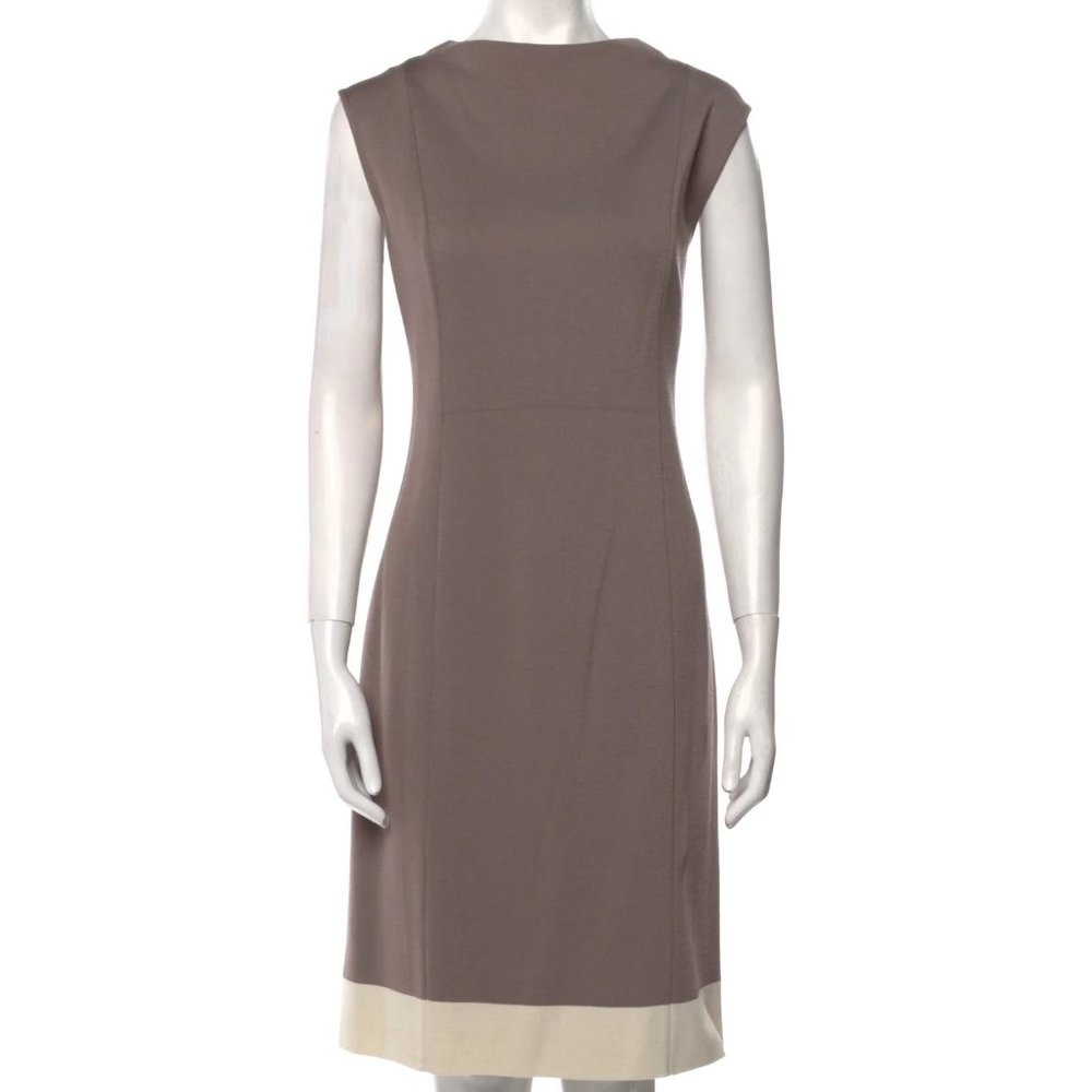 St John Taupe Colorblock Sheath Dress Size 2